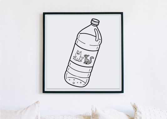 Cadre au style kawaii avec animaux minimalistes sur fond épuré vibrant