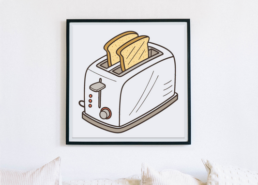 Cadre avec grille-pain style doodle et toasts dorés pour cuisine originale