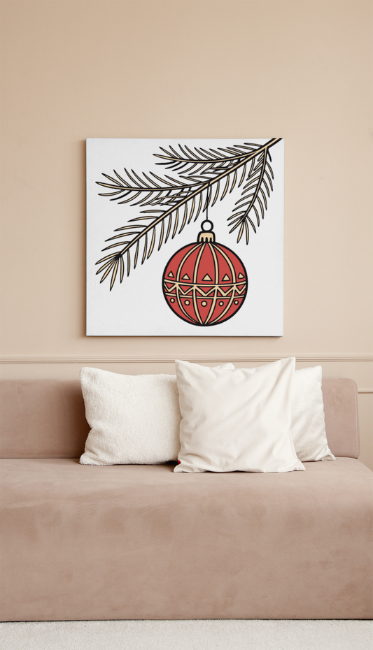 Cadre montrant une boule de Noël suspendue au design festif et élégant