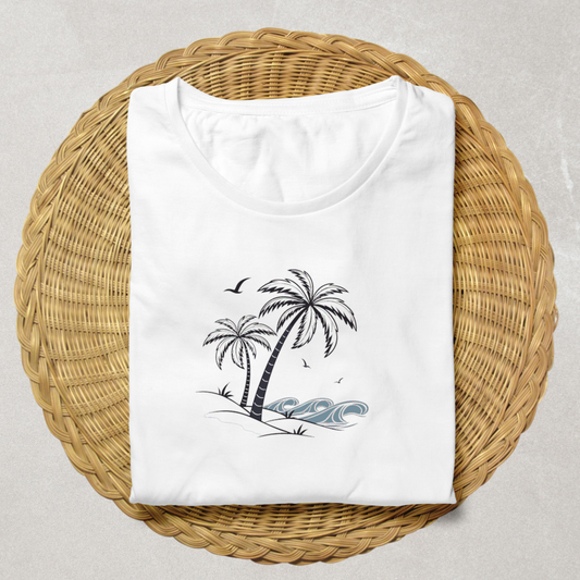 T-shirt tropical avec icône élégante de palmiers sur fond blanc
