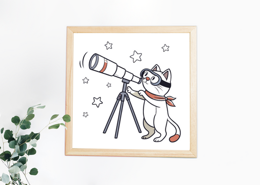 Cadre avec chat observant les étoiles dans style astronomique moderne