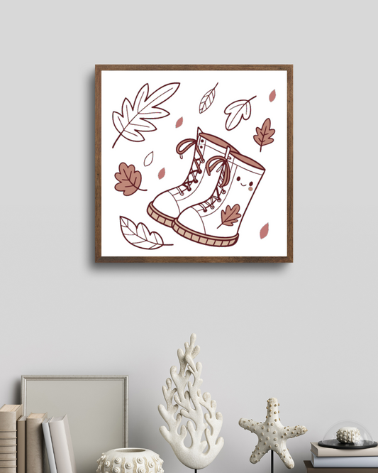 Cadre au style vintage avec icône numérique charmante de bottes d'automne