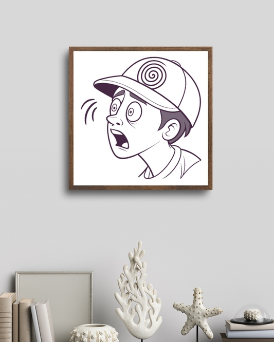 Cadre décoratif avec un garçon surpris dans un style simple et élégant