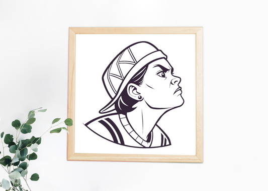 Cadre avec icône vectorielle d'un garçon rebelle stylisé en monochrome