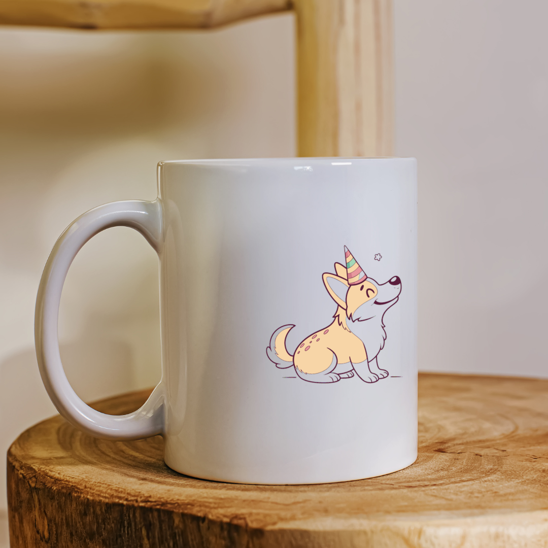 Mug avec corgi joyeux et festif dans un style coloré et animé