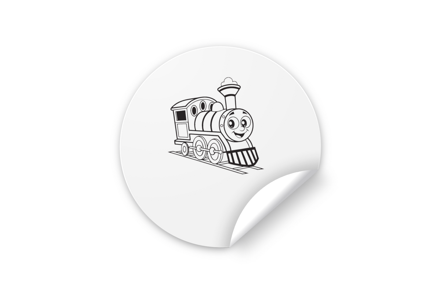 Sticker avec locomotive joyeuse au design ferroviaire minimaliste et épuré