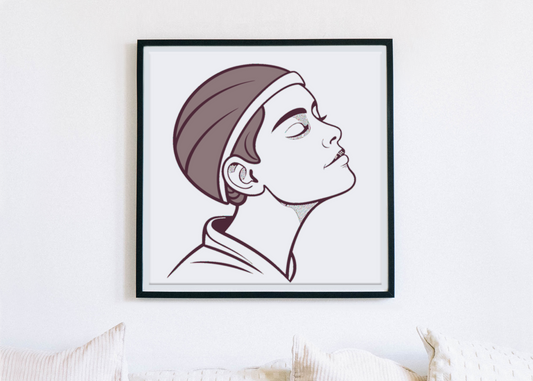 Cadre décoratif avec esquisse kawaii d'un jeune rêveur dans un style apaisant