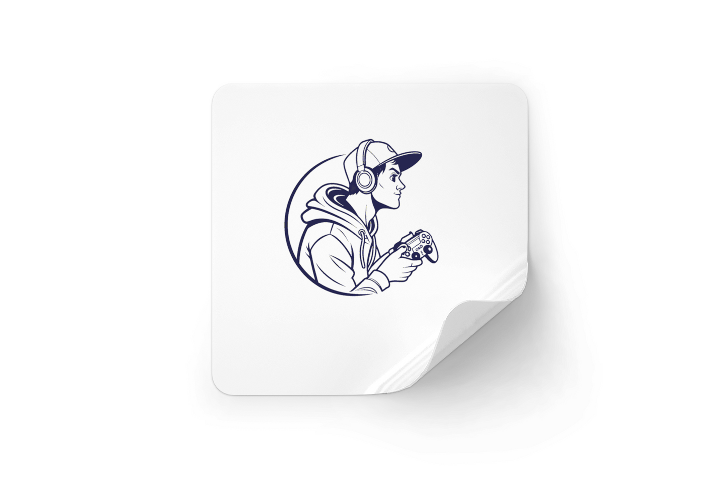 Sticker de gamer concentré avec casque, idéal pour déco geek., T-shirt avec illustration de gamer et casque, parfait pour fans., Illustration de gamer et casque, touche moderne pour déco., Cadre avec motif de gamer au casque, ajoute un style cool à la chambre., Mug avec design de gamer et casque, idée cadeau pour passionnés.