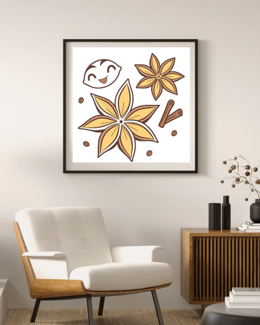 Cadre décoratif avec icône kawaii d'épices heureuses pour cuisine aromatique