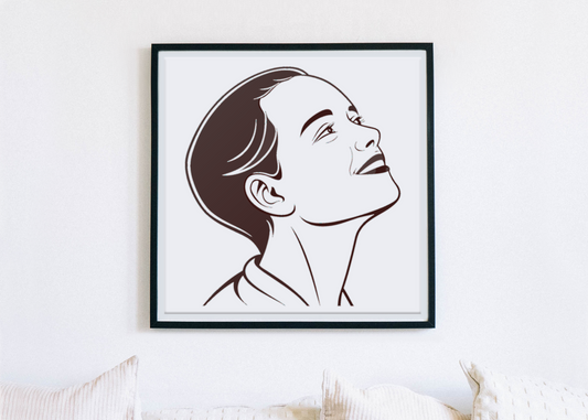 Cadre élégant avec un portrait vectoriel et un sourire dans un univers créatif