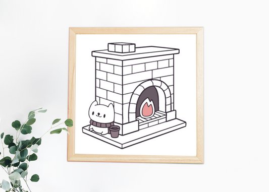 Cadre décoratif avec chat douillet style pastel dans un thème hivernal chaleureux
