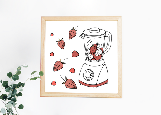 Cadre minimaliste avec une fraise et un blender pour une cuisine créative