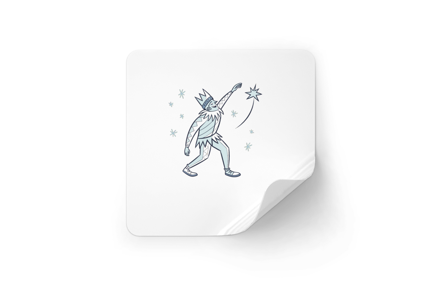 Sticker avec roi étoilé souriant en tons pastel et style conte enchanté