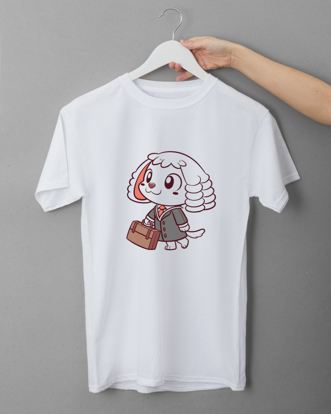 T-shirt kawaii avec chien en costume d'avocat, ambiance juridique ludique
