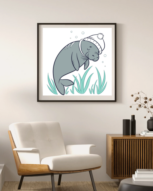 Cadre paisible avec un lamentin endormi dans un style marin apaisant