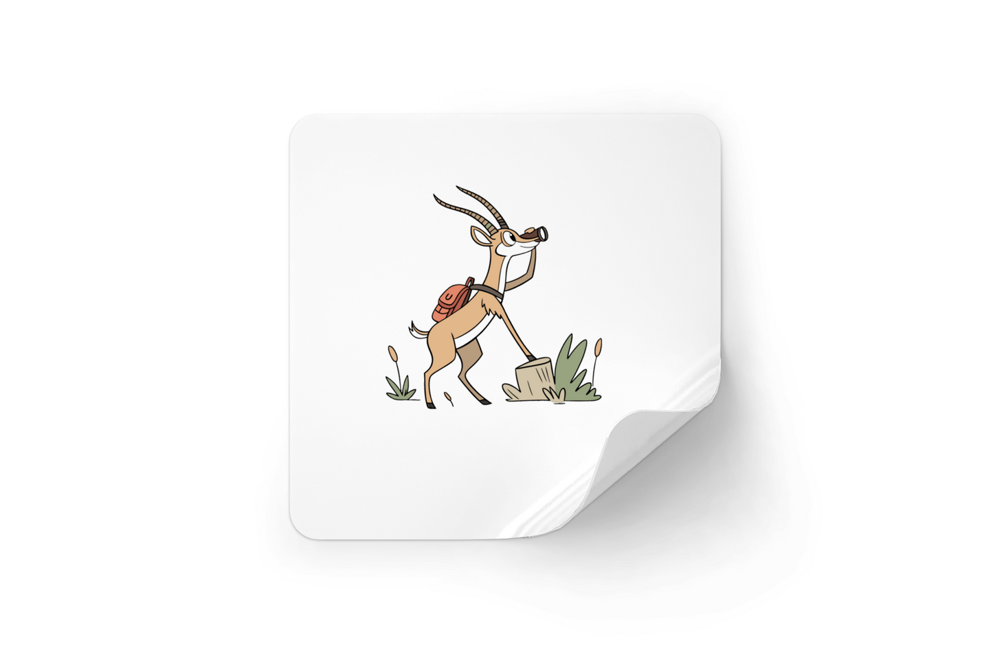 Sticker aventure avec une gazelle exploratrice au sac à dos en art vectoriel
