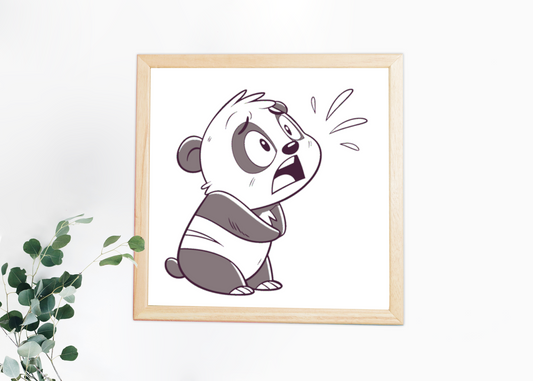 Cadre décoratif avec un panda surpris en style doodle illustratif