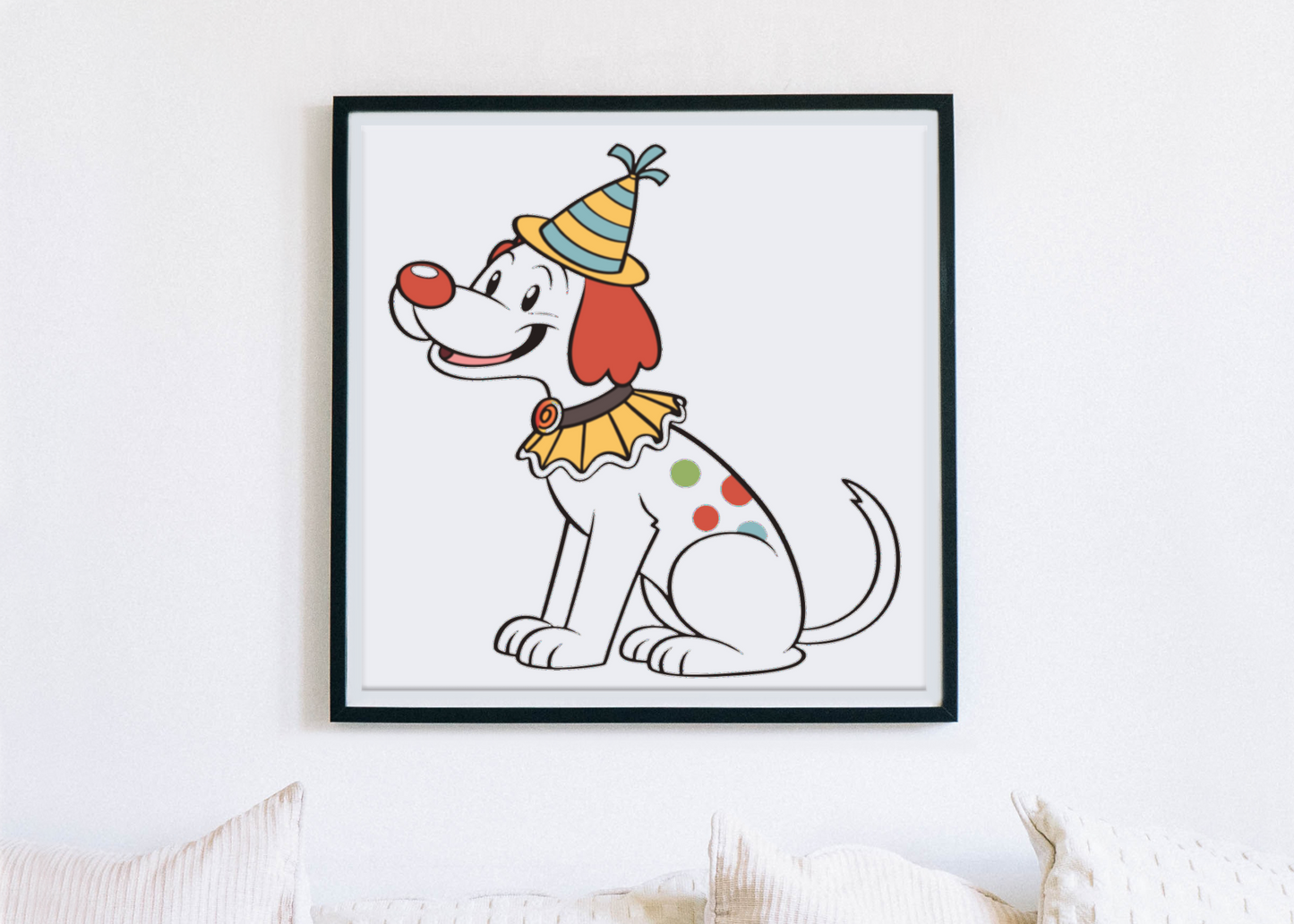 Cadre décoratif avec chien joyeux style carnaval sur fond coloré et festif
