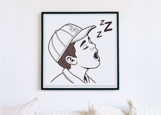 Cadre décoratif style doodle représentant un enfant qui dort paisiblement