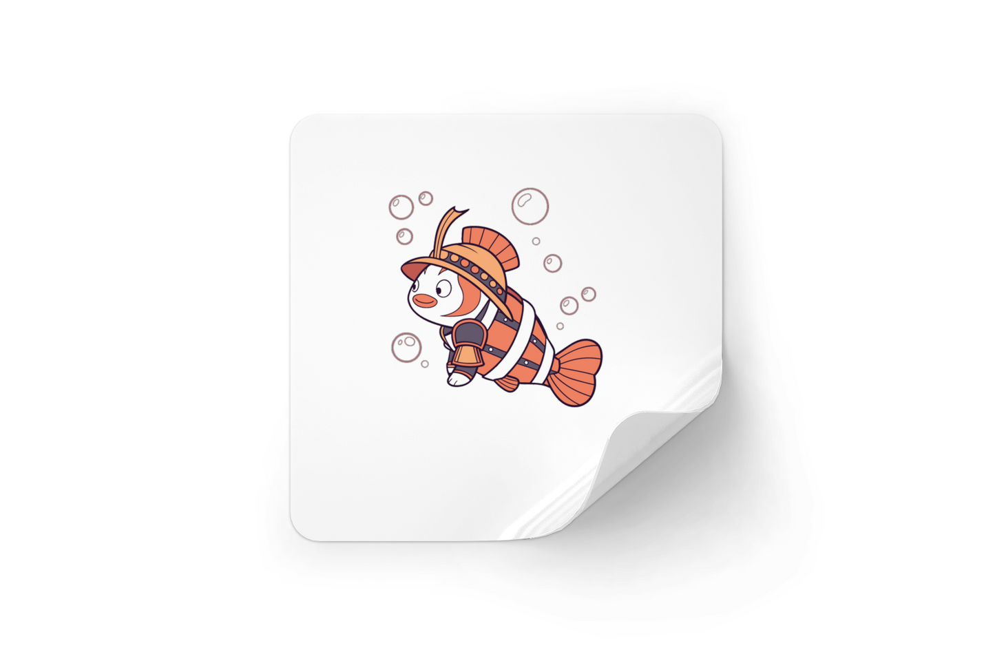 Sticker à thème marin avec poisson clown style cartoon en position de guerrier
