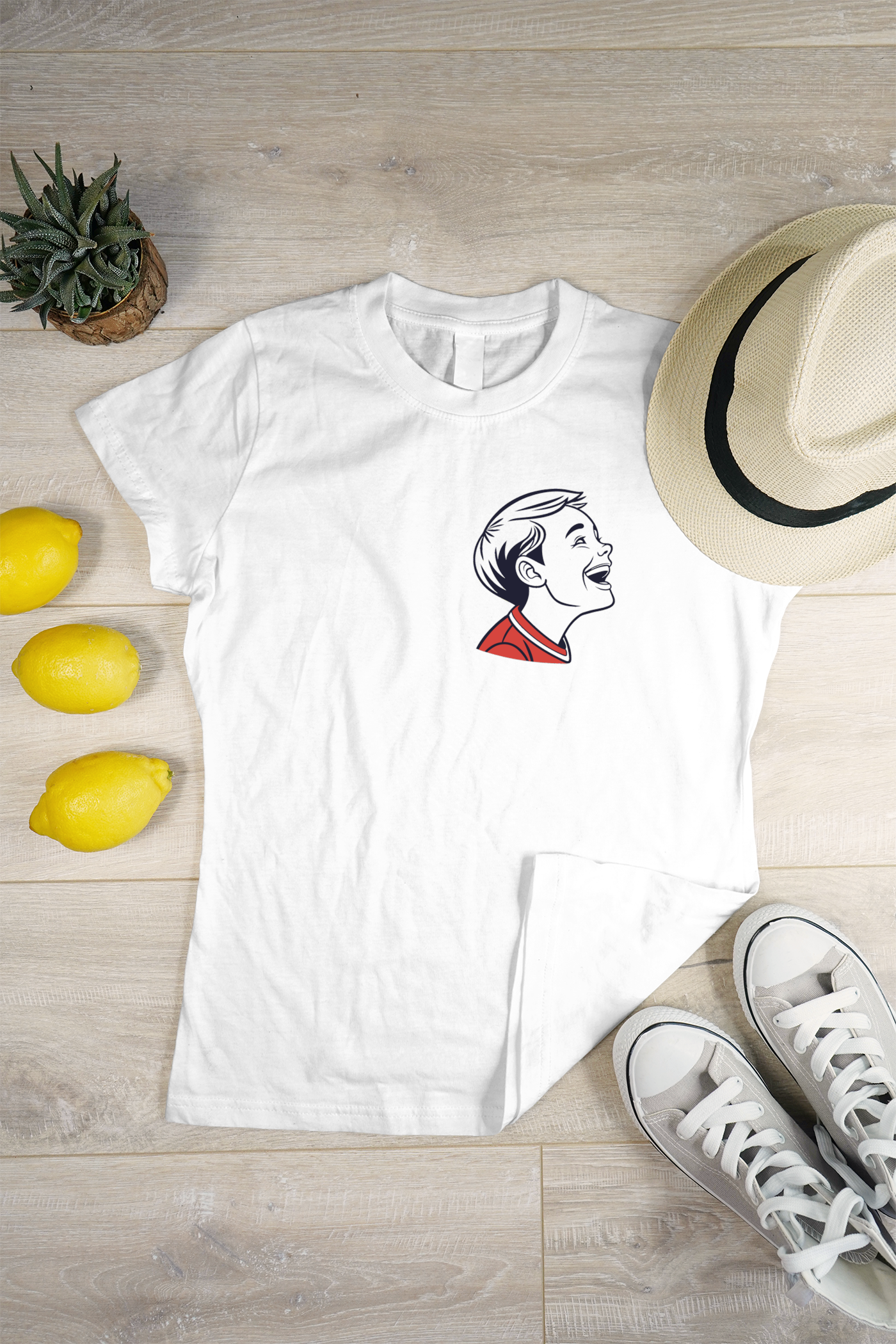 T-shirt moderne avec un garçon joyeux dans un style enfantin