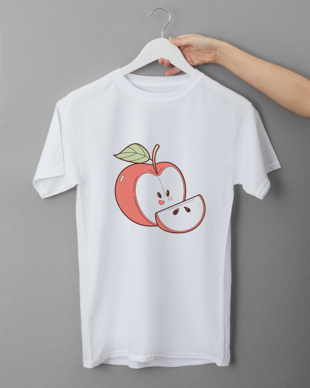 T-shirt stylisé avec une pomme joyeuse, design pastel élégant joyeux et moderne