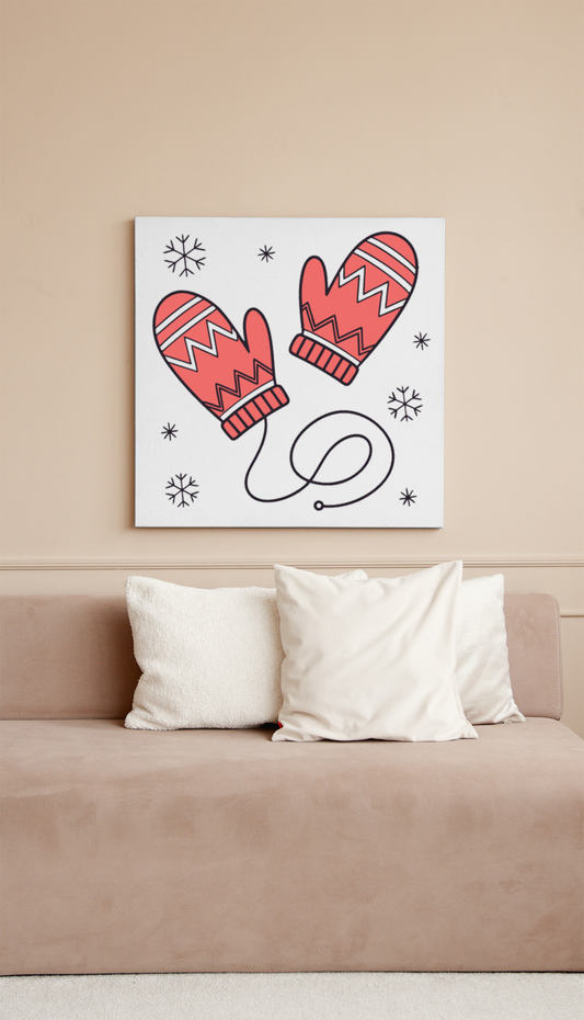 Cadre cocooning avec moufles d'hiver joyeuses style épuré minimaliste