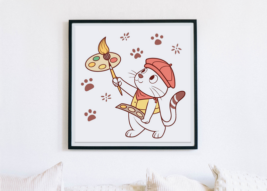 Cadre élégant avec chat joyeux en art vectoriel coloré et créatif