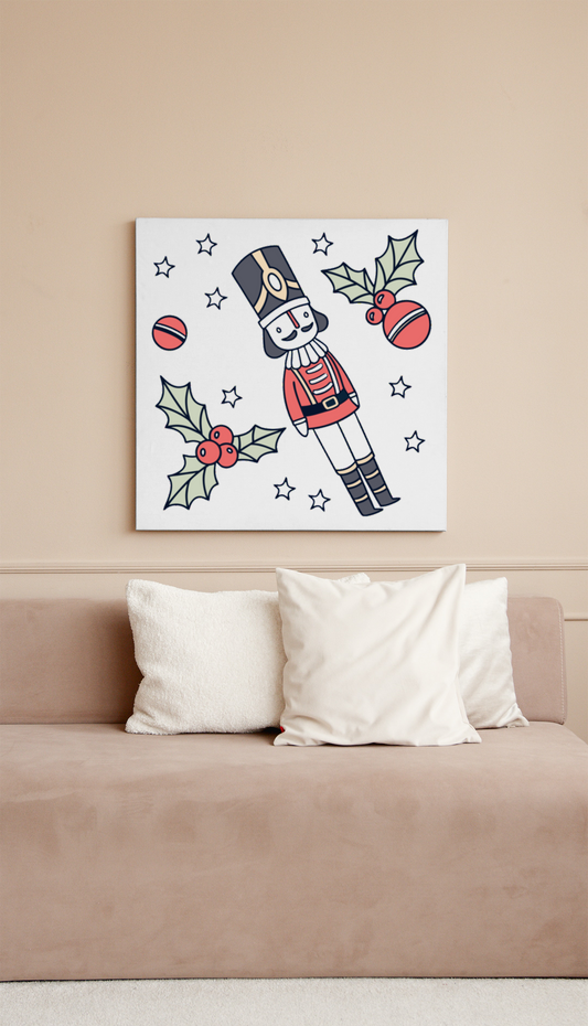 Cadre avec soldat Casse-Noisette joyeux en style vintage pour un Noël magique