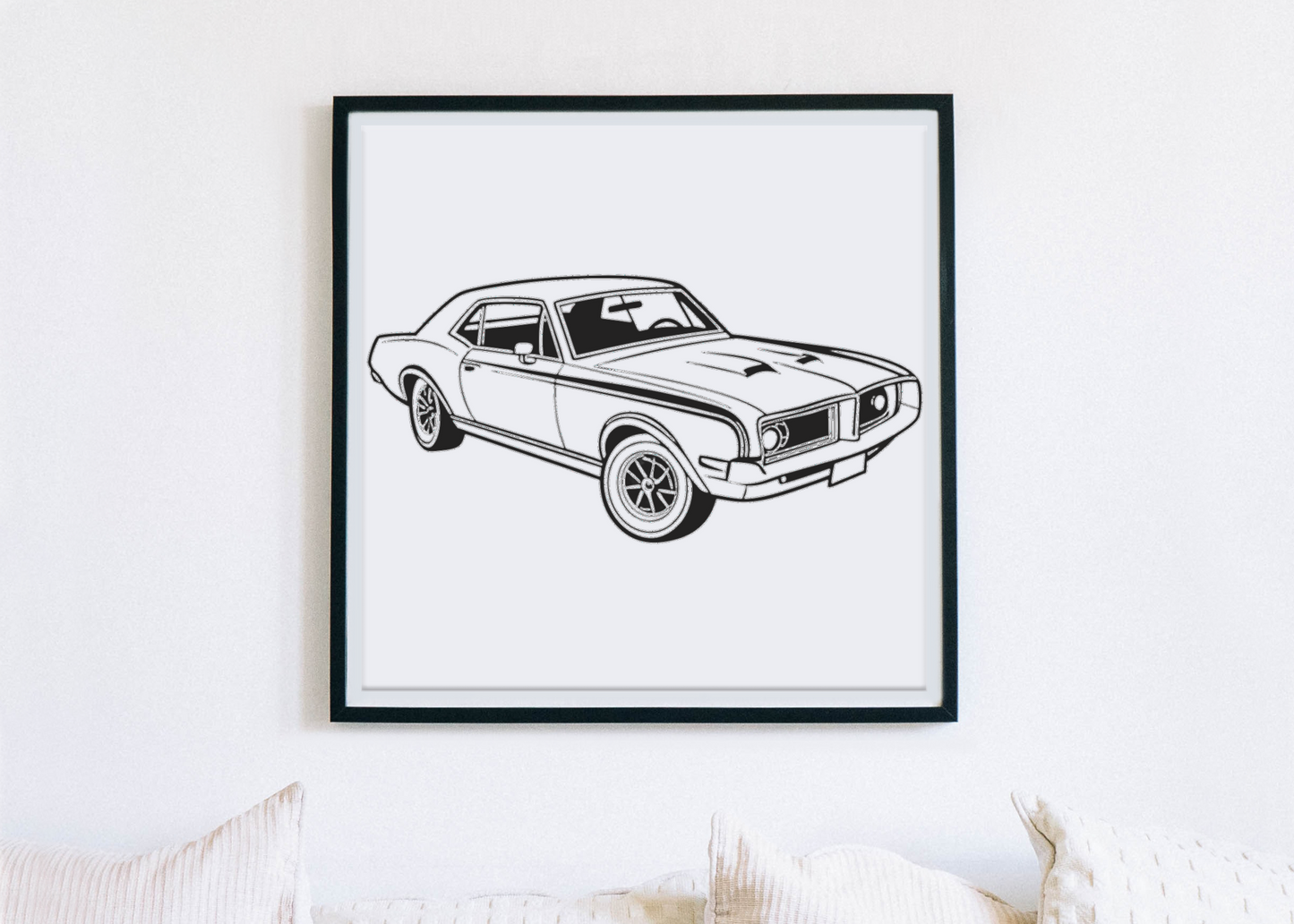 Cadre décoratif avec le Mercury Cougar 1967 pour intérieur vintage.