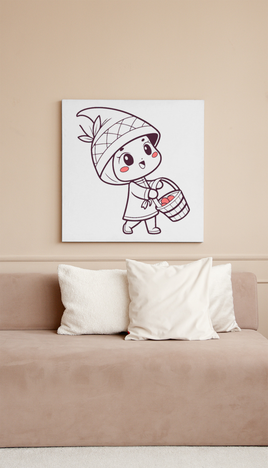 Cadre orné d'une icône numérique Petit Chaperon Rouge style pastel féérique