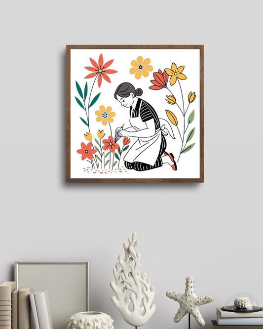 Fleuriste Soigneuse | Esquisse Vintage SVG | Jardin Bucolique