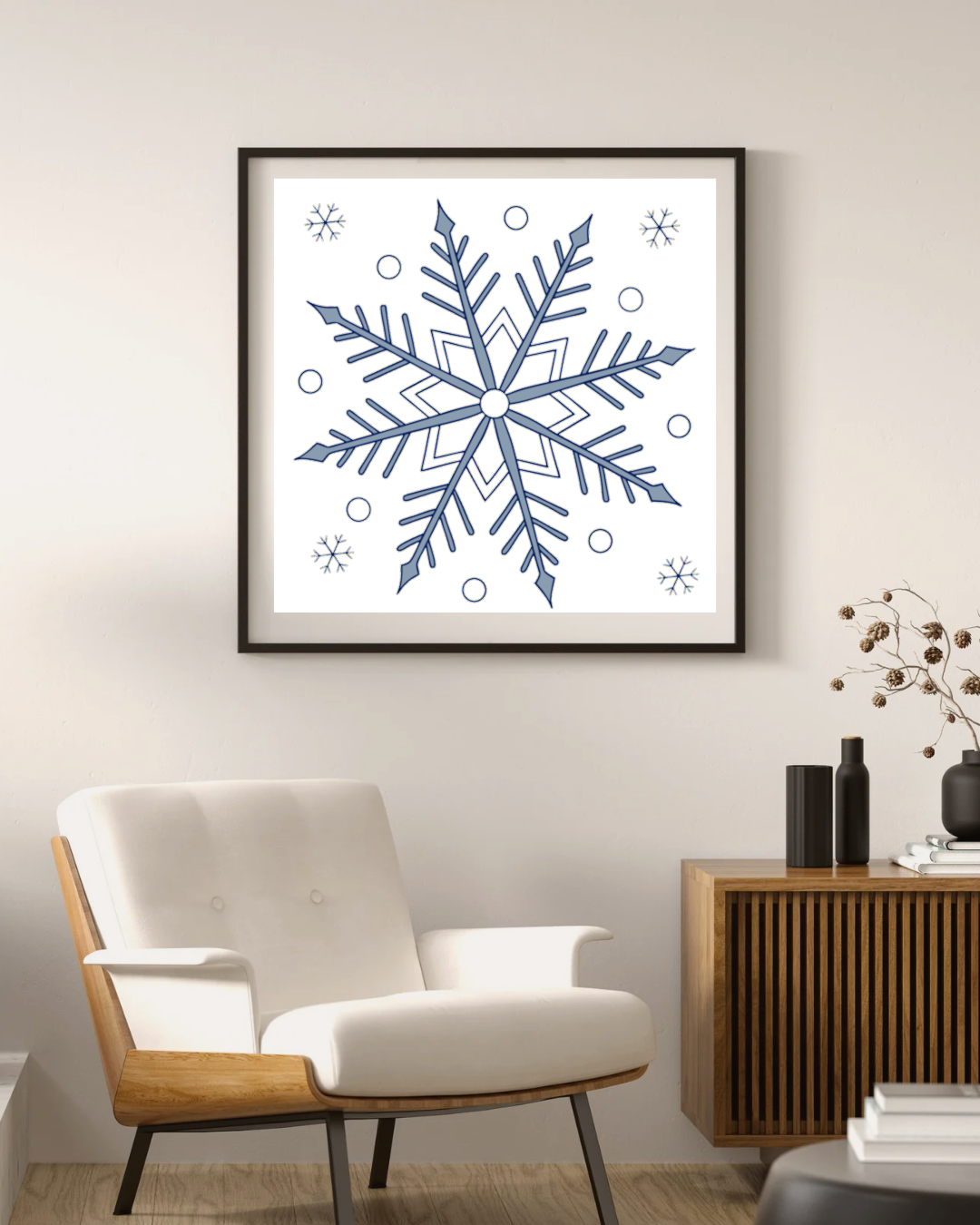 Cadre hivernal décoré d'un flocon de neige stylisé蕹