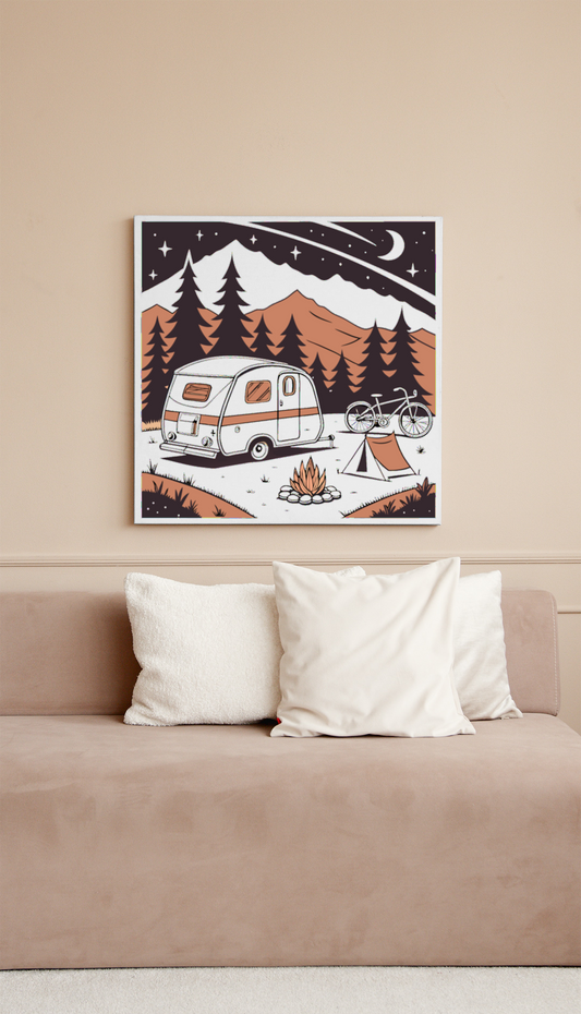 Cadre caravane vintage pour décoration intérieure inspirée du camping.