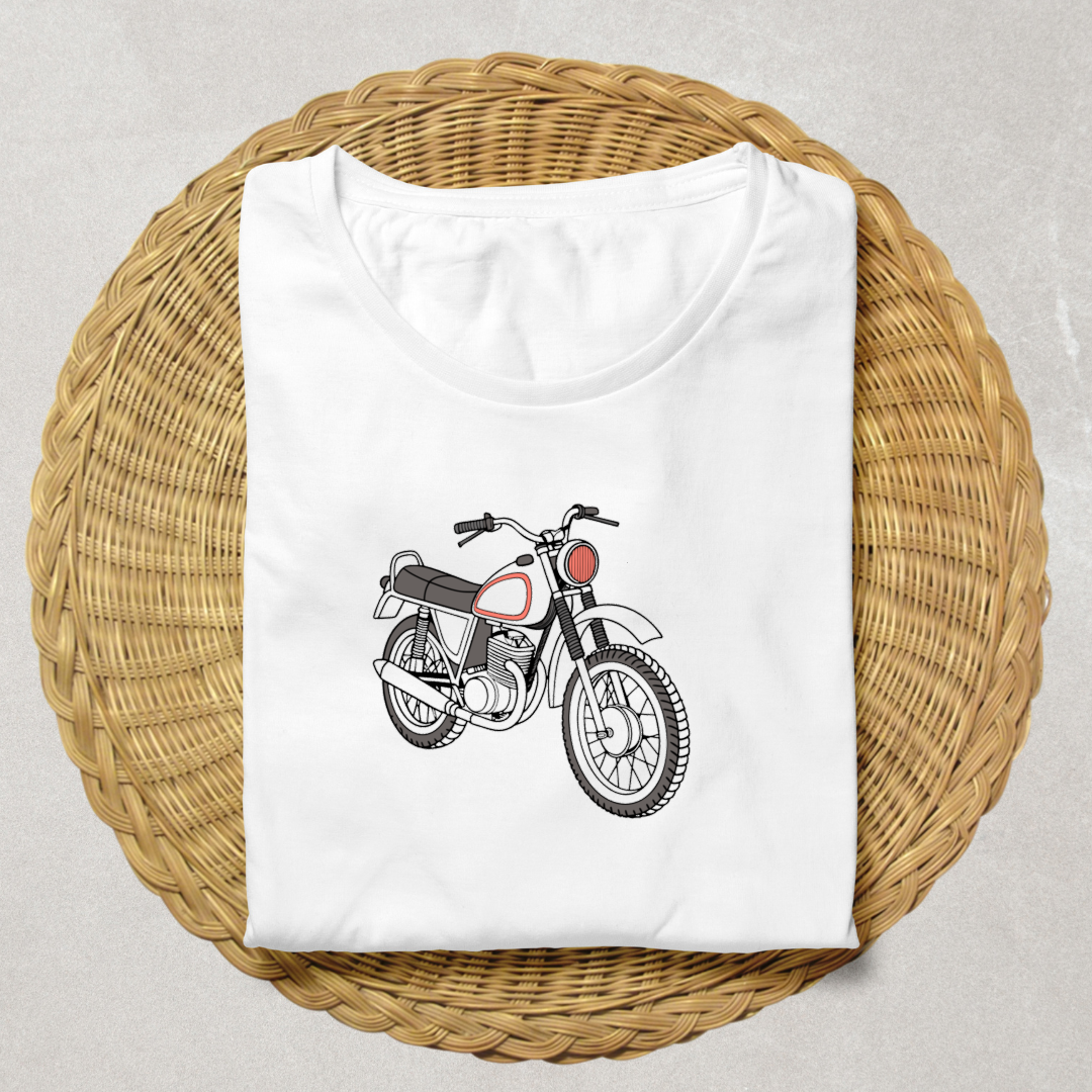 Design moto Ossa 250 Pioneer 1970s imprimé sur un t-shirt