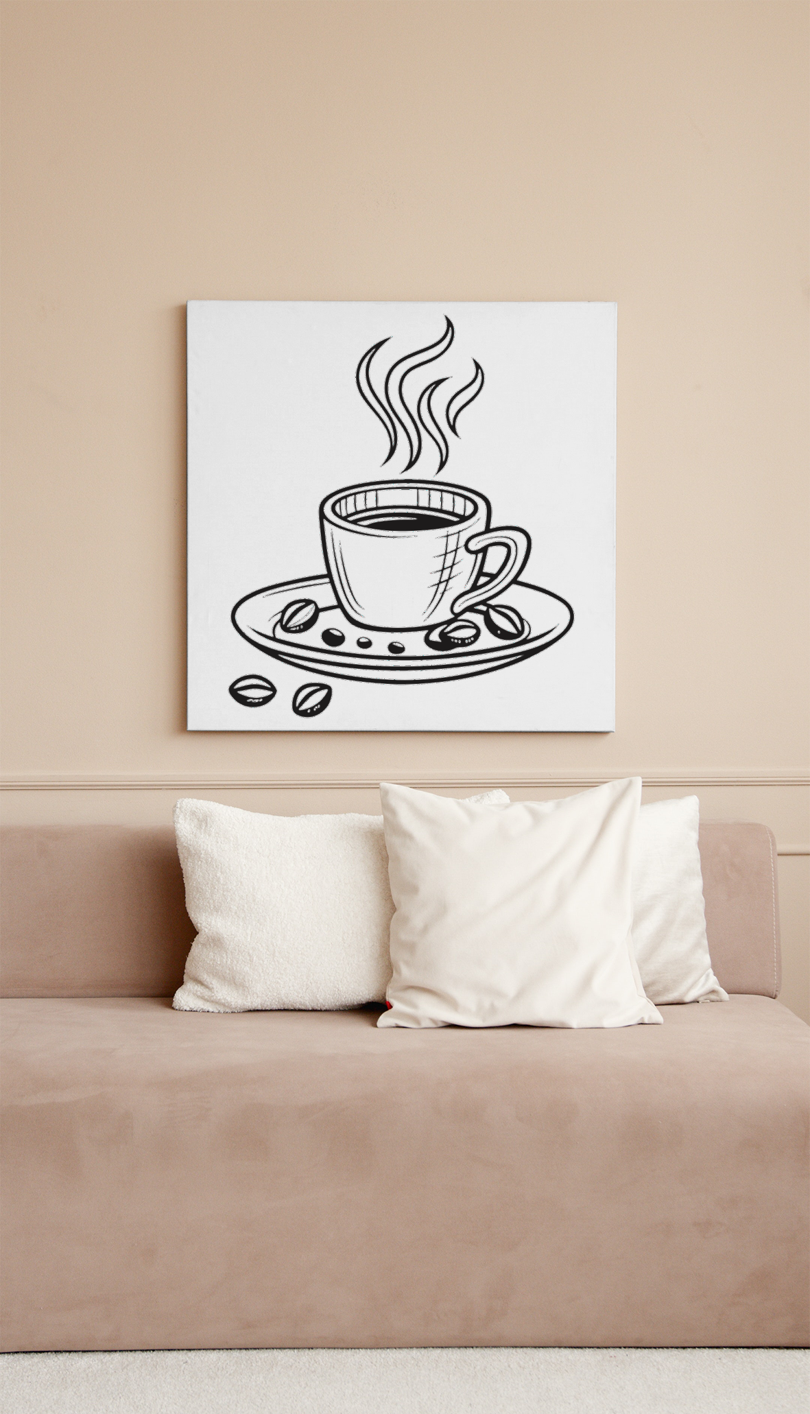 Cadre affichant une tasse à café fumante dans un style élégant pour détente quotidienne