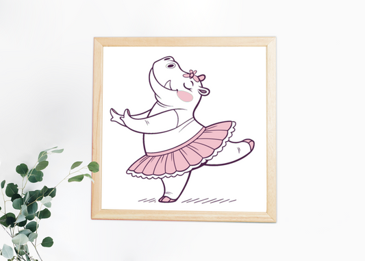 Cadre affichant un hippopotame gracieux dansant avec élégance et émotion