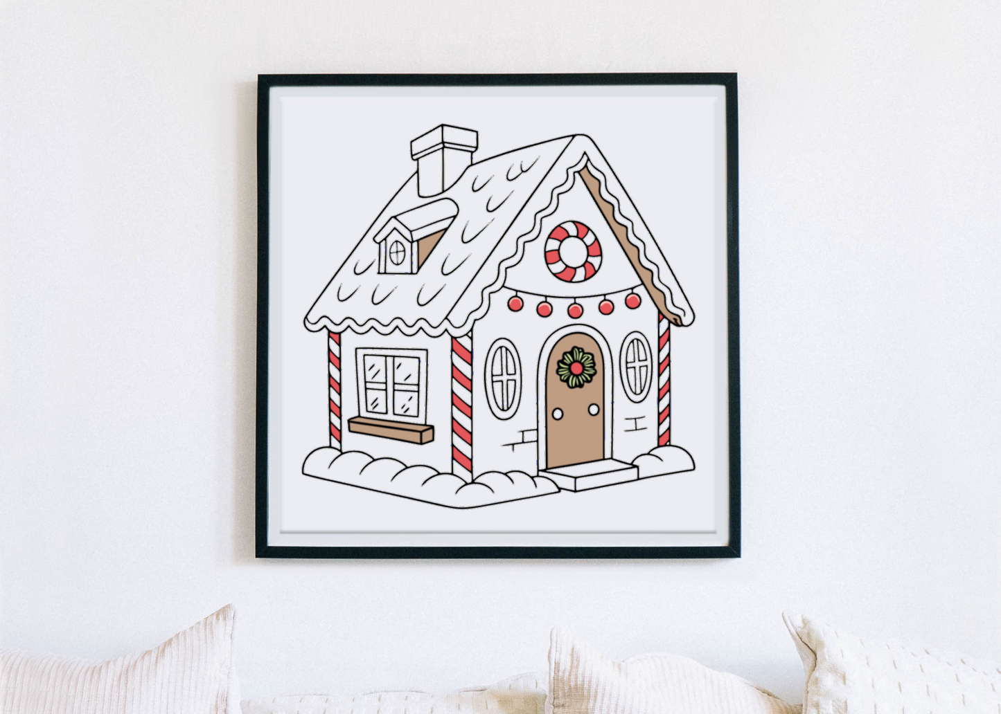 Cadre avec icône maison pain d'épices festive pour Noël ambiance douce et magique