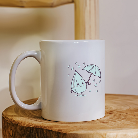 Mug avec goutte souriante et parapluie en style doodle pour égayer un jour de pluie