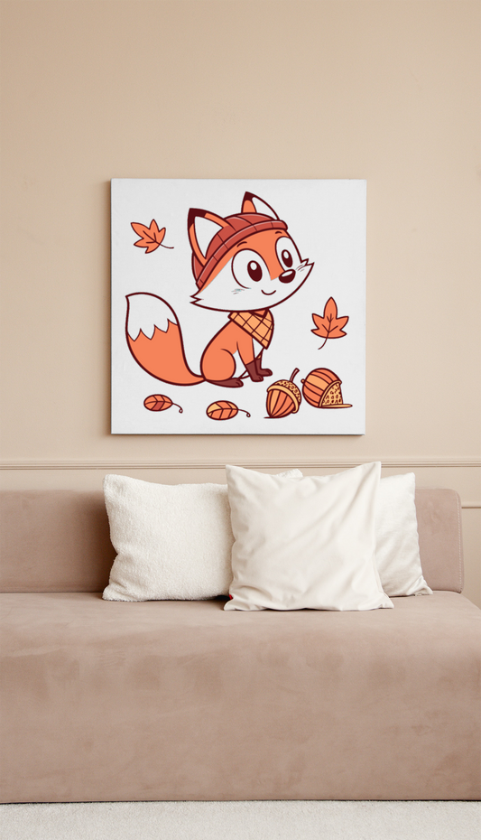 Cadre avec renard mignon portant un bonnet automnal style kawaii forêt