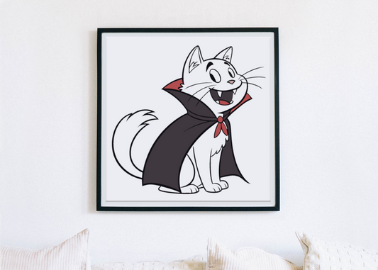 Cadre avec chat vampire joyeux en cartoon pour thème Halloween