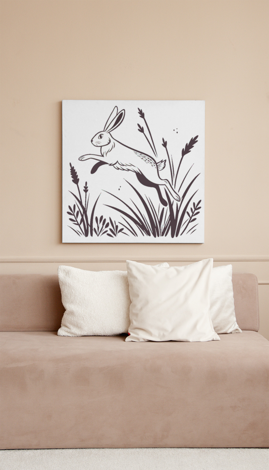 Cadre avec un élégant motif de lièvre bondissant évoquant la nature sauvage