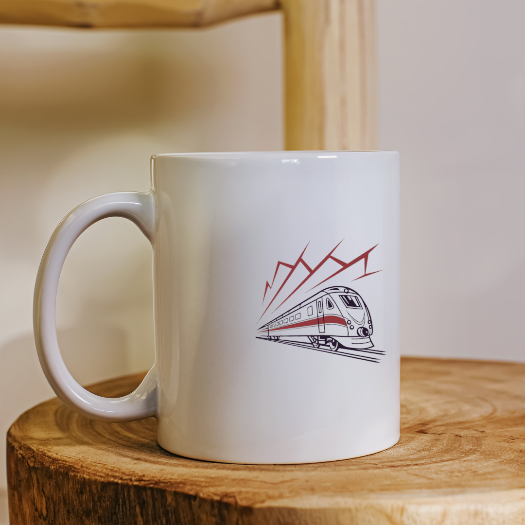 Mug moderne avec art vectoriel du Train Express Dynamique stylisé en voyage urbain