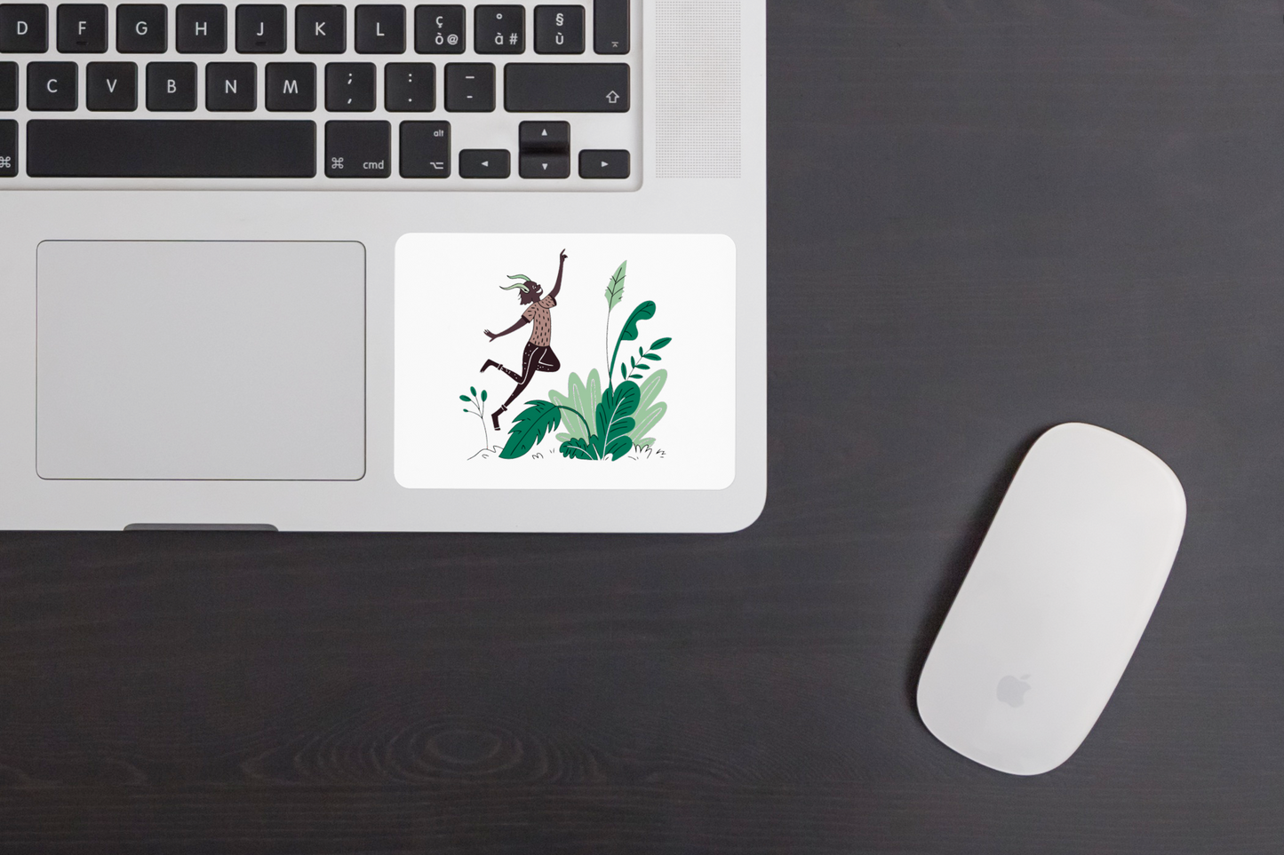 Sticker avec une créature joyeuse en doodle dans une jungle enjouée