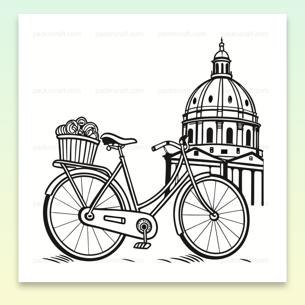 Illustration vectorielle de bicyclette vintage à Paris, idéale pour DIY et décoration.