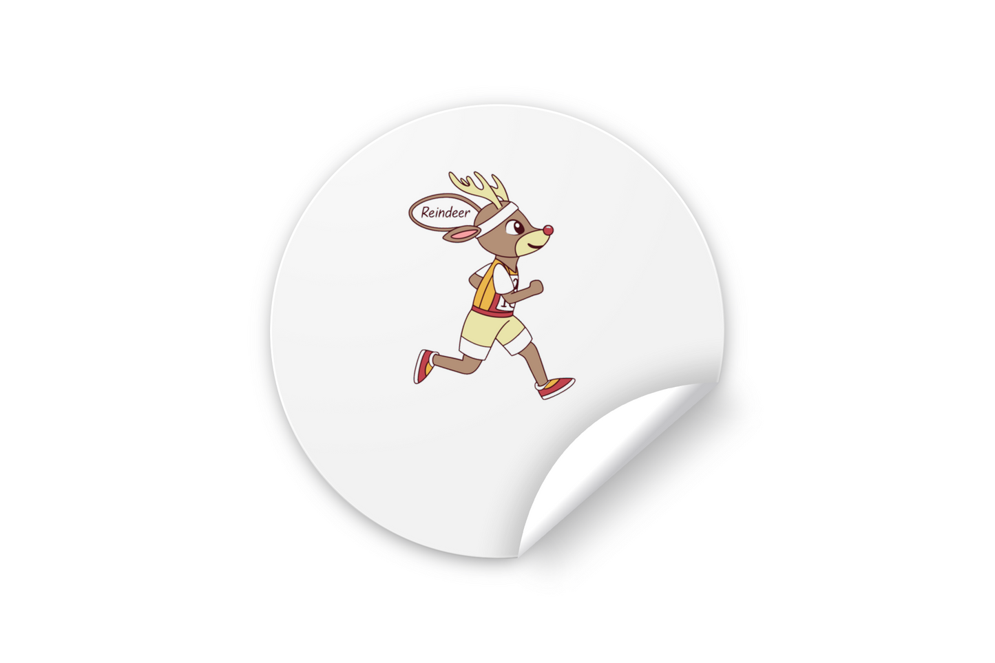 Sticker avec renne cartoon en train de courir en hiver dans un style amusant