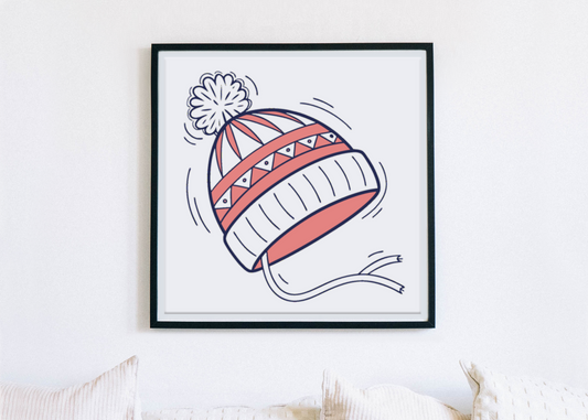 Cadre cocooning affichant un bonnet joyeux au style doodle accueillant
