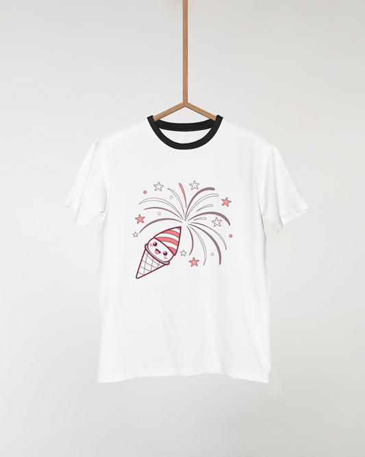 T-shirt avec glace et feux d'artifice pour une ambiance festive et joyeuse