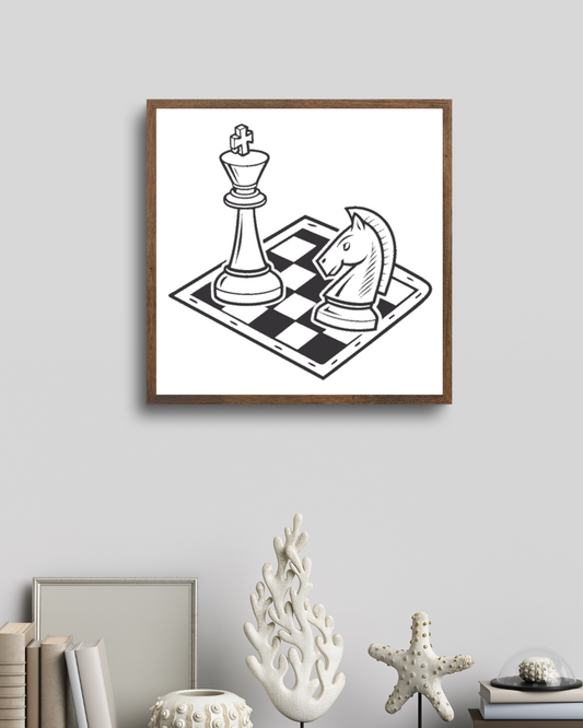 Cadre avec cavalier en style doodle pour fans d'échecs