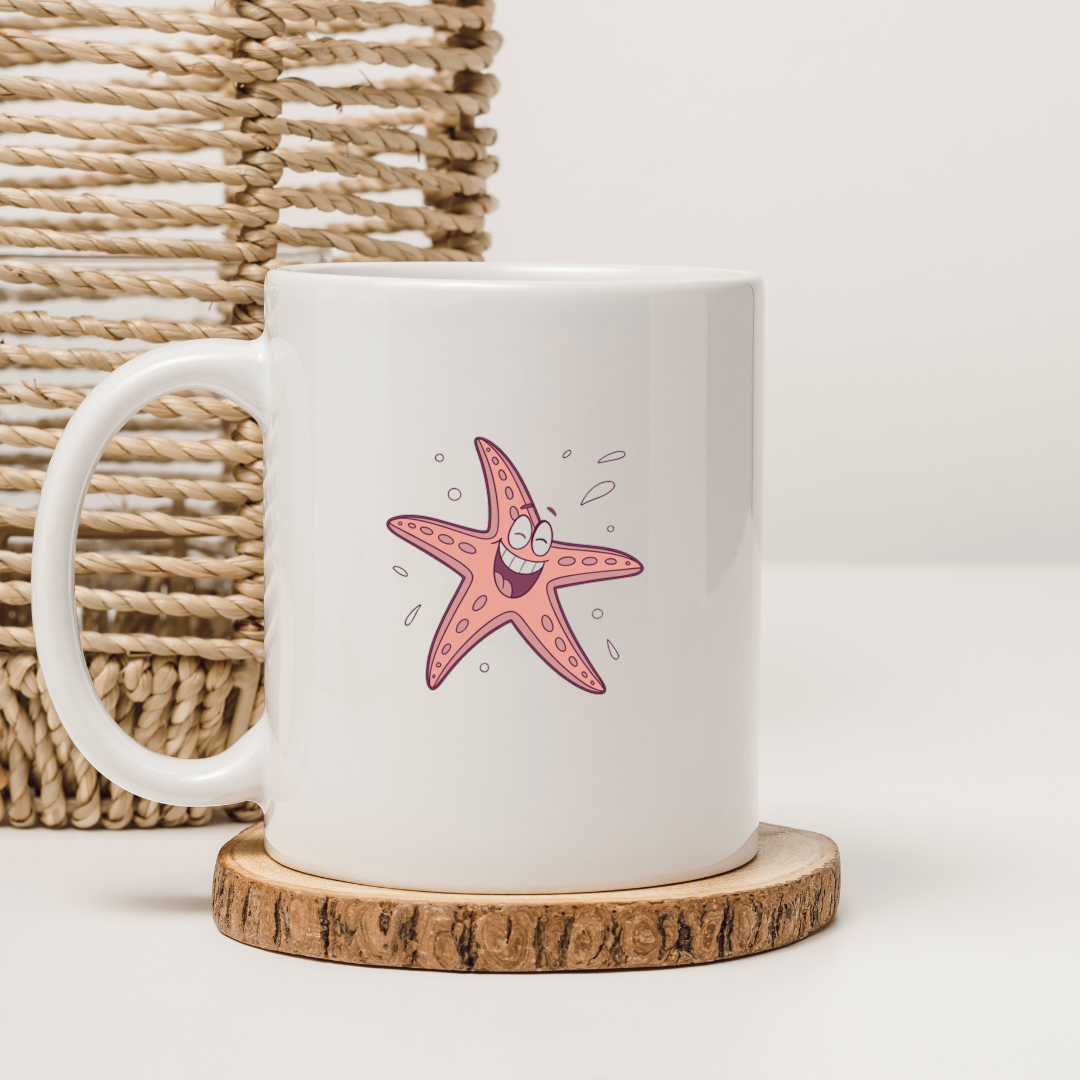 Mug orné d'une étoile de mer joyeuse dans un style ludique et coloré